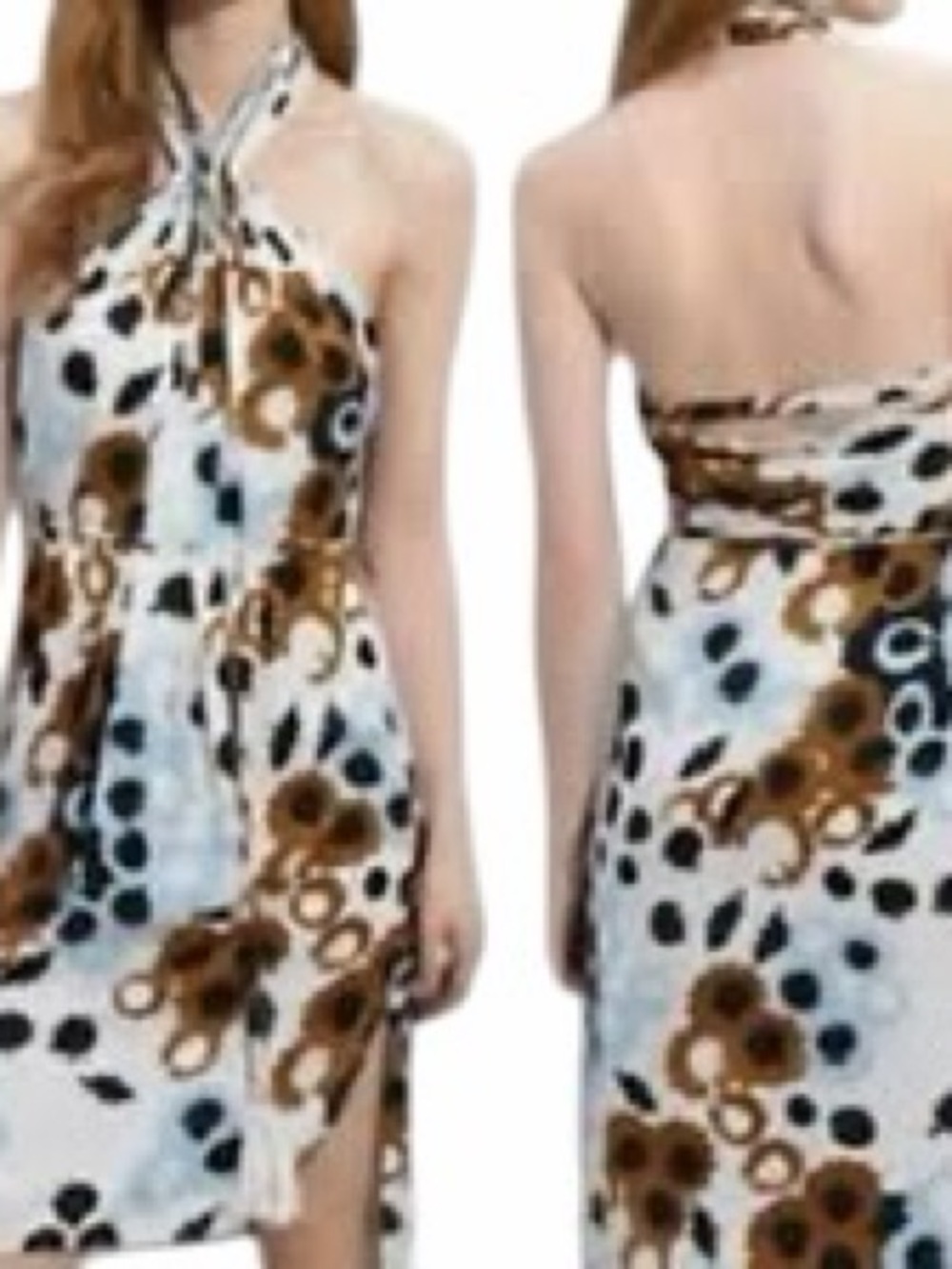 Diane Von Furstenberg Backless Halter Dress in White, Blue, Black & Brown